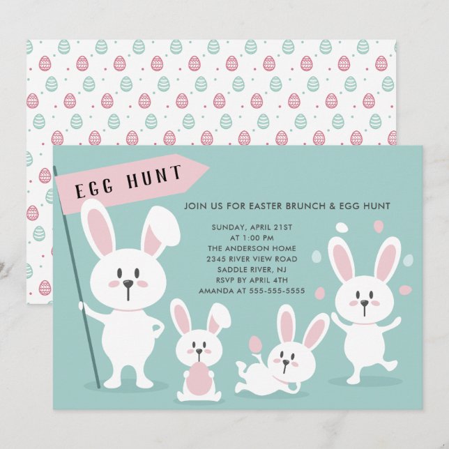 Cute Easter Bunny Egg Hunt Party Invitation (Front/Back)