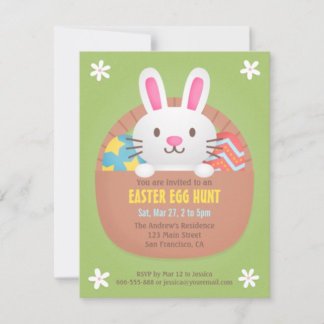 Cute Easter Bunny Egg Hunt Party Invitations (Front)