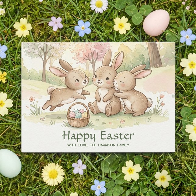 Cute Easter Bunny Egg Hunt & Picnic Holiday Card (Creator Uploaded)