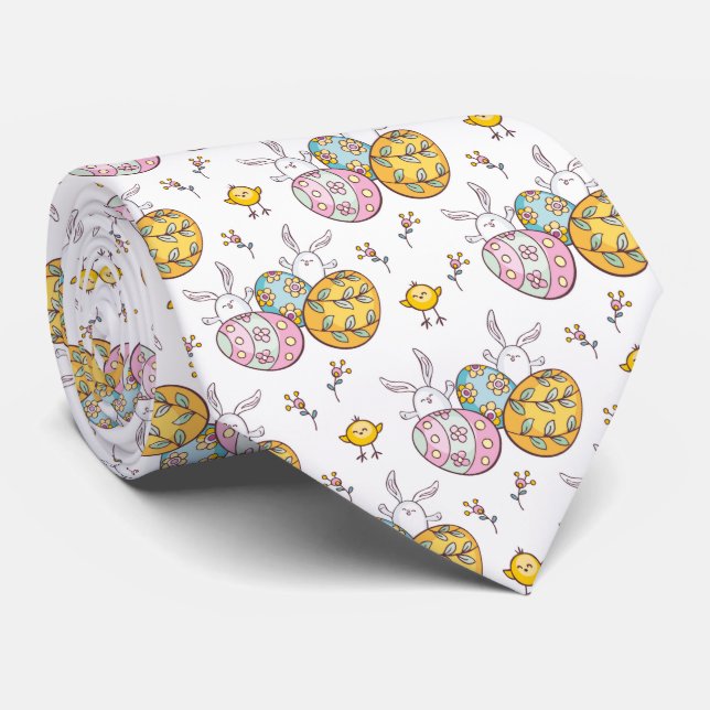 cute Easter bunny eggs Holiday tiled Tie (Rolled)