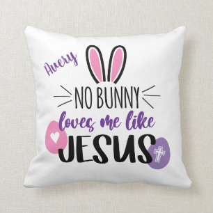 Cute Easter Bunny Eggs Jesus Loves Me Personalised Cushion