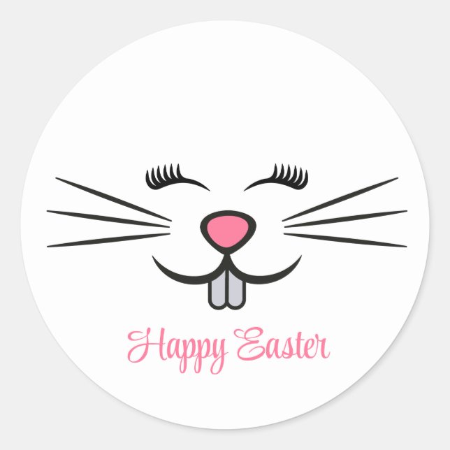 cute Easter bunny face add text Classic Round Sticker (Front)