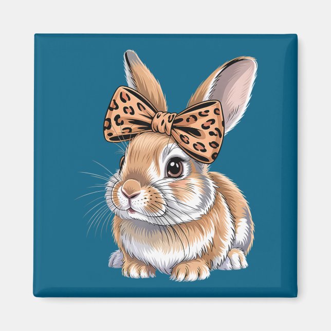 Cute easter bunny face bow leopard rabbit women magnet (Front)