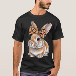 Cute easter bunny face bow leopard rabbit women T-Shirt