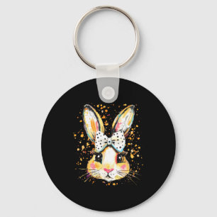 Cute easter bunny face bow tie girls kids key ring