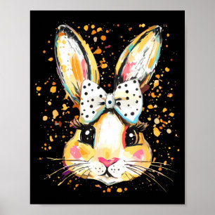 Cute easter bunny face bow tie girls kids poster