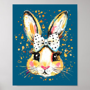 Cute easter bunny face bow tie girls kids poster