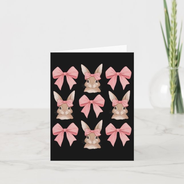 Cute Easter Bunny Face Coquette Bow Easter Day Gir Card (Front)