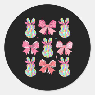 Cute Easter Bunny Face Coquette Bow Easter Day Gir Classic Round Sticker