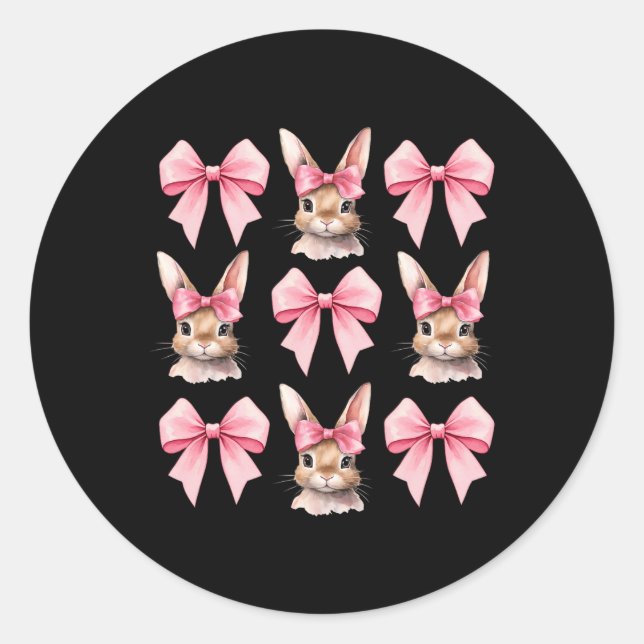Cute Easter Bunny Face Coquette Bow Easter Day Gir Classic Round Sticker (Front)