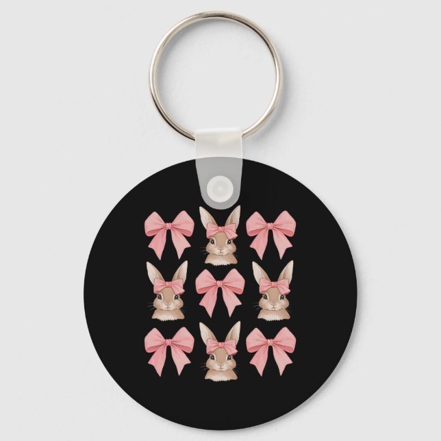 Cute Easter Bunny Face Coquette Bow Easter Day Gir Key Ring (Front)
