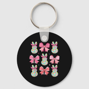 Cute Easter Bunny Face Coquette Bow Easter Day Gir Key Ring