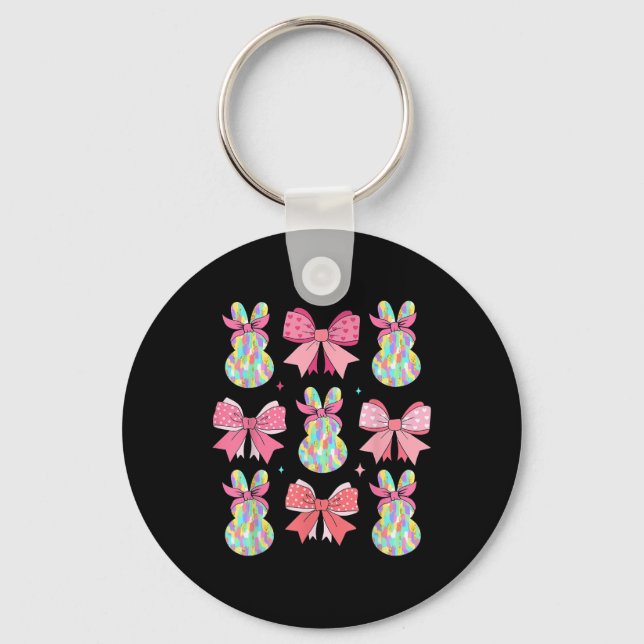Cute Easter Bunny Face Coquette Bow Easter Day Gir Key Ring (Front)
