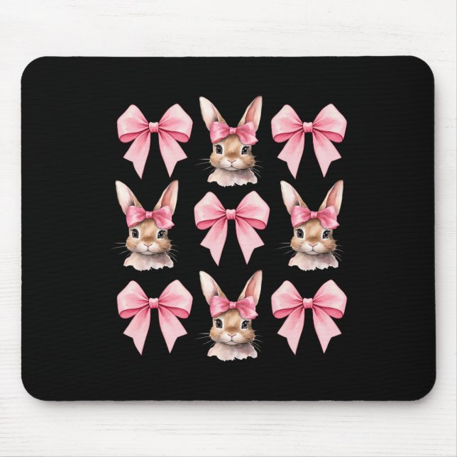 Cute Easter Bunny Face Coquette Bow Easter Day Gir Mouse Mat (Front)