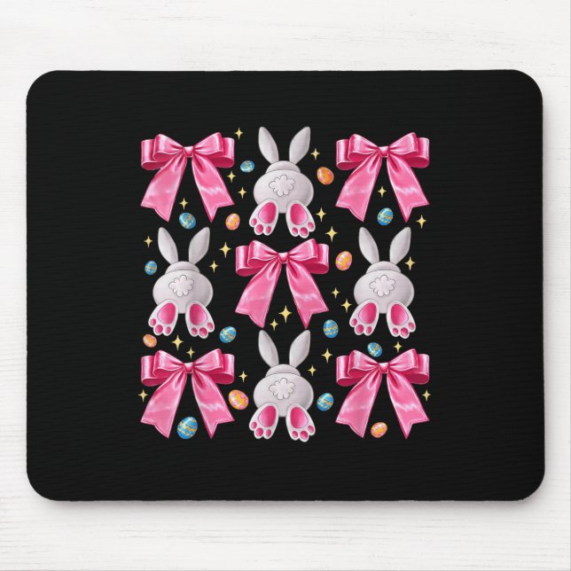 Cute Easter Bunny Face Coquette Bow Easter Day Gir Mouse Mat (Front)