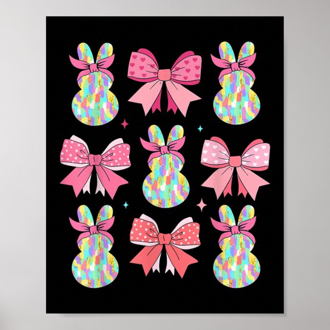 Cute Easter Bunny Face Coquette Bow Easter Day Gir Poster (Front)
