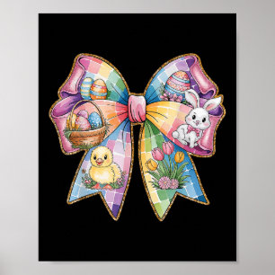 Cute Easter Bunny Face Coquette Bow Easter Day Gir Poster