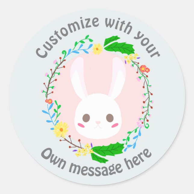 Cute Easter Bunny Face Flower Wreath Custom Classic Round Sticker (Front)