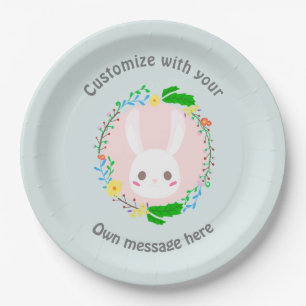 Cute Easter Bunny Face Flower Wreath Custom Paper Plate