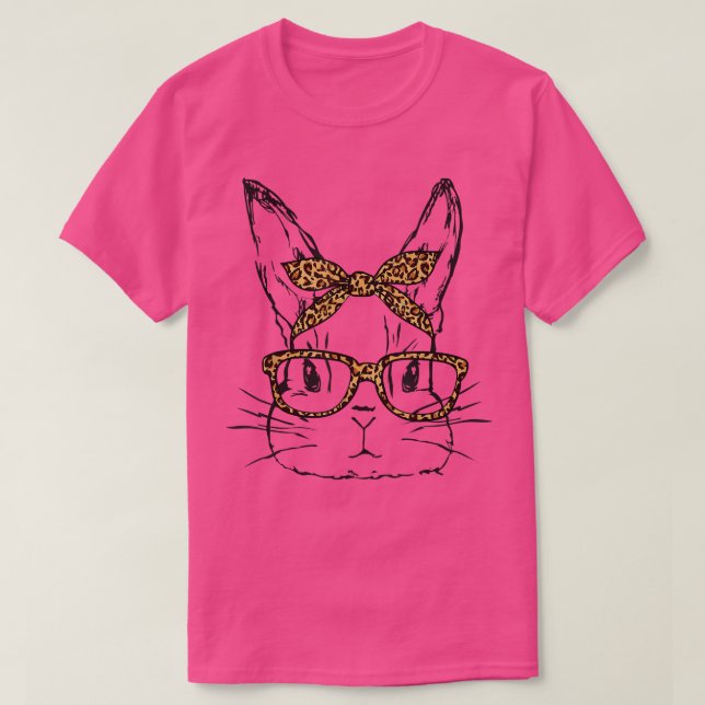 Cute Easter Bunny Face Leopard , Easter Day Girls  T-Shirt (Design Front)