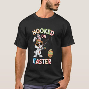 Cute Easter Bunny Fishing catching Eggs Fun Holida T-Shirt