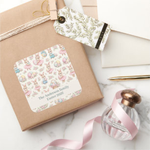 Cute Easter Bunny Floral Pattern - Pastel Spring  Square Sticker