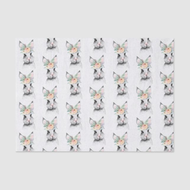Cute Easter Bunny Floral Tissue Paper (Front)