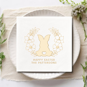 Cute Easter Bunny Floral Wreath Personalised Name Foil Napkins