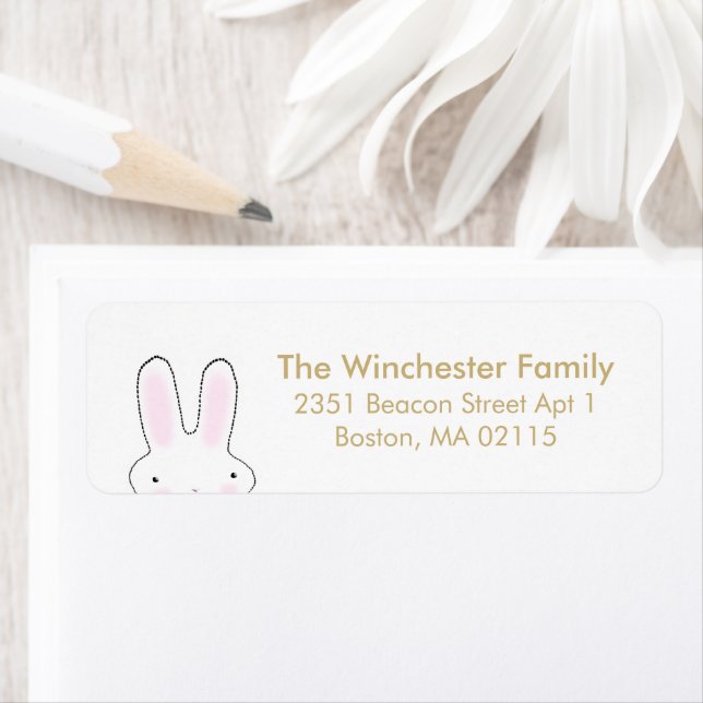 Cute Easter bunny gold white fun address  (Insitu)