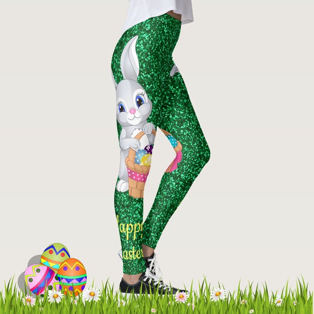 Cute Easter Bunny Green Faux Glitter Leggings (Creator Uploaded)