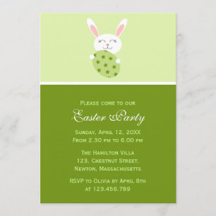Cute Easter Bunny (Green) Invitation