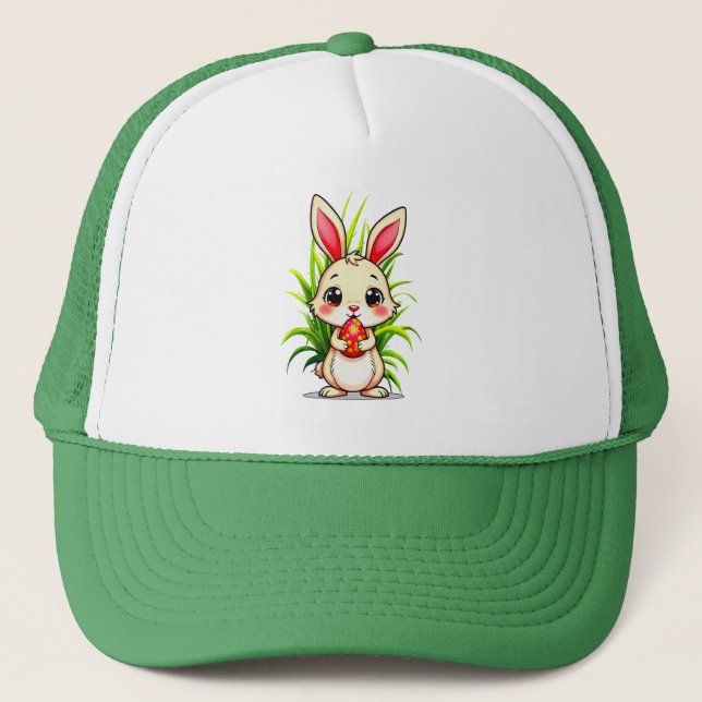 Cute Easter Bunny Holding Egg - cap (Front)