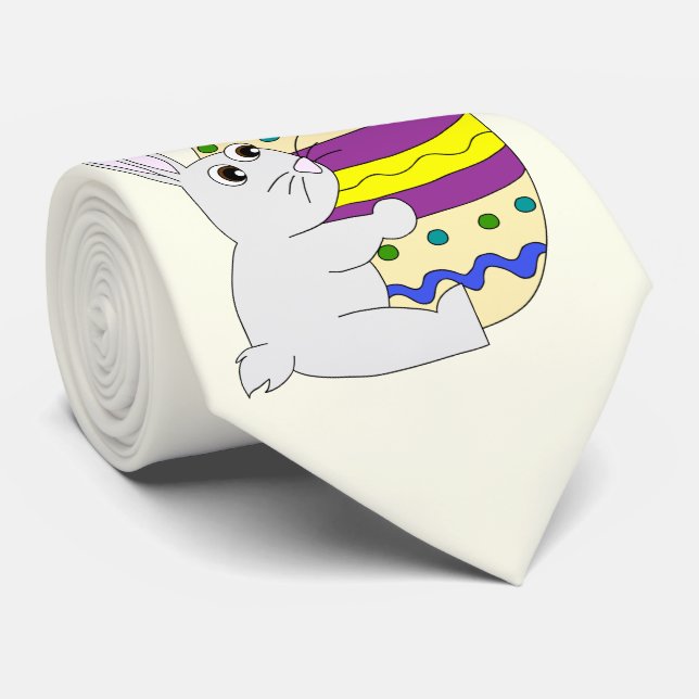 Cute easter bunny holding painted egg tie (Rolled)