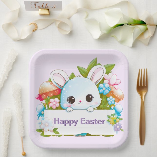 Cute Easter Bunny Holiday Paper Plate (Wedding)