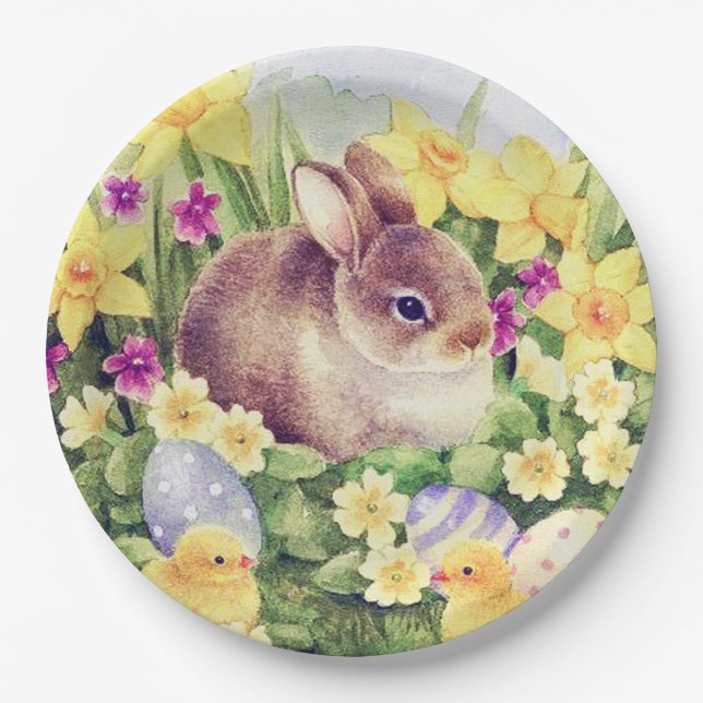 Cute Easter bunny Holiday party Paper Plate (Front)