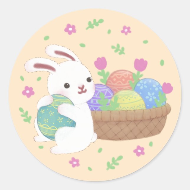 Cute Easter Bunny Illustration Classic Round Sticker (Front)