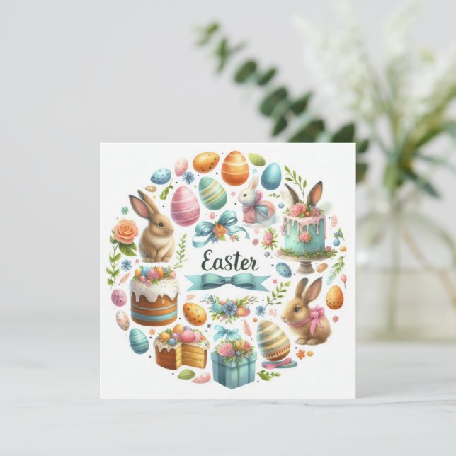 Cute Easter Bunny Illustration  Holiday Card (Standing Front)