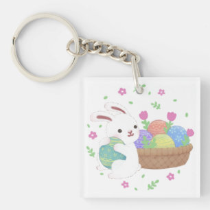 Cute Easter Bunny Illustration Key Ring