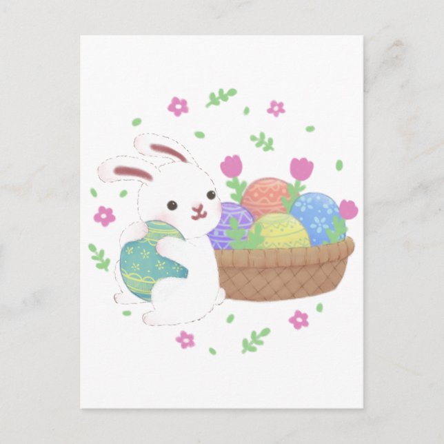 Cute Easter Bunny Illustration Postcard (Front)
