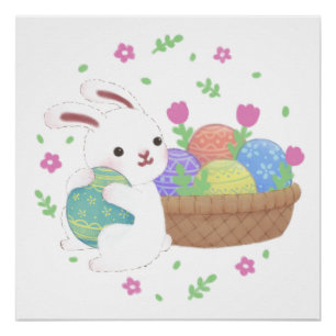 Cute Easter Bunny Illustration Poster