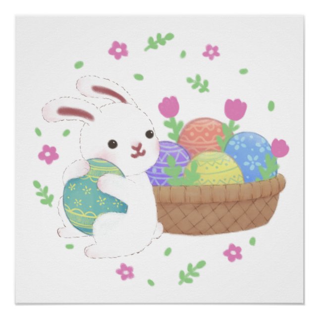 Cute Easter Bunny Illustration Poster (Front)