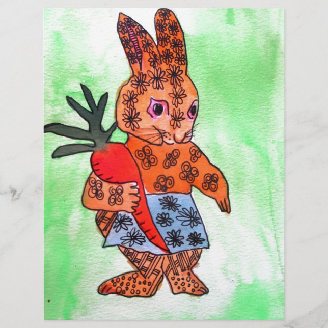 Cute Easter bunny illustration with orange carrot (Front)