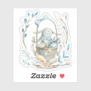 Cute Easter bunny in a spring flowers basket