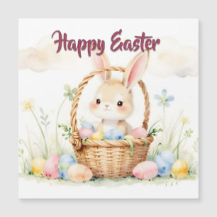 Cute Easter Bunny in Basket with Colourful Eggs