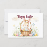 Cute Easter Bunny in Basket with Colourful Eggs