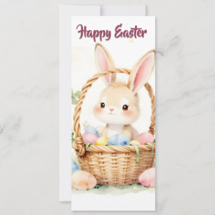 Cute Easter Bunny in Basket with Colourful Eggs