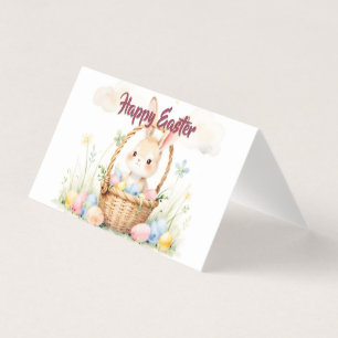 Cute Easter Bunny in Basket with Colourful Eggs