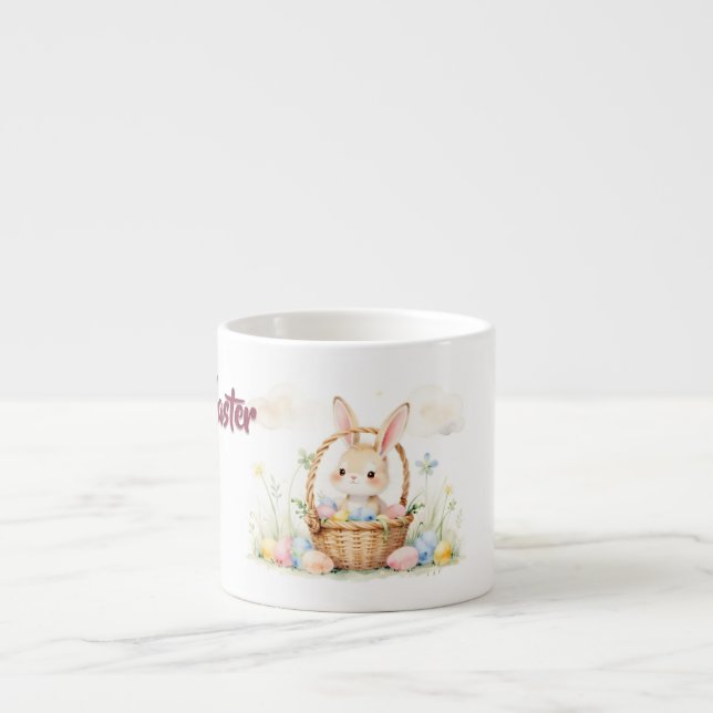Cute Easter Bunny in Basket with Colourful Eggs Espresso Cup (Front)