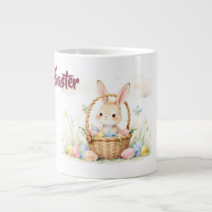 Cute Easter Bunny in Basket with Colourful Eggs Large Coffee Mug