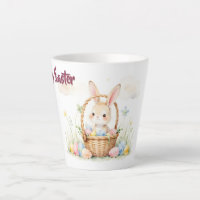 Cute Easter Bunny in Basket with Colourful Eggs